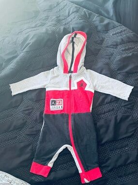 Jordan Red/Black/Grey Hooded Baby One-Piece Romper